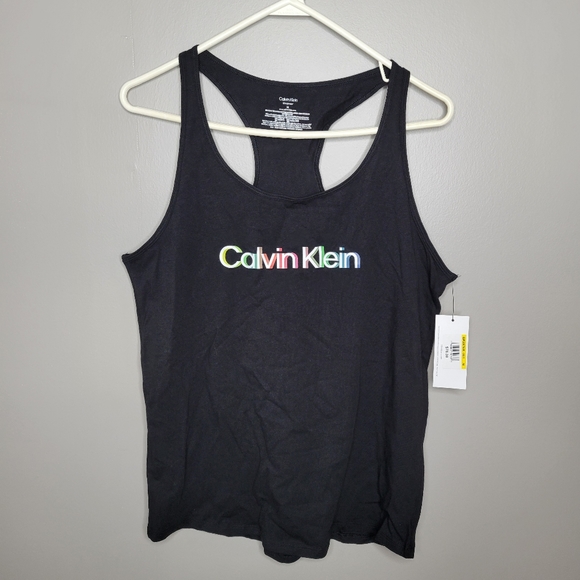NWT CALVIN KLEIN Black Racerback Tank Top Size Medium - Picture 2 of 7